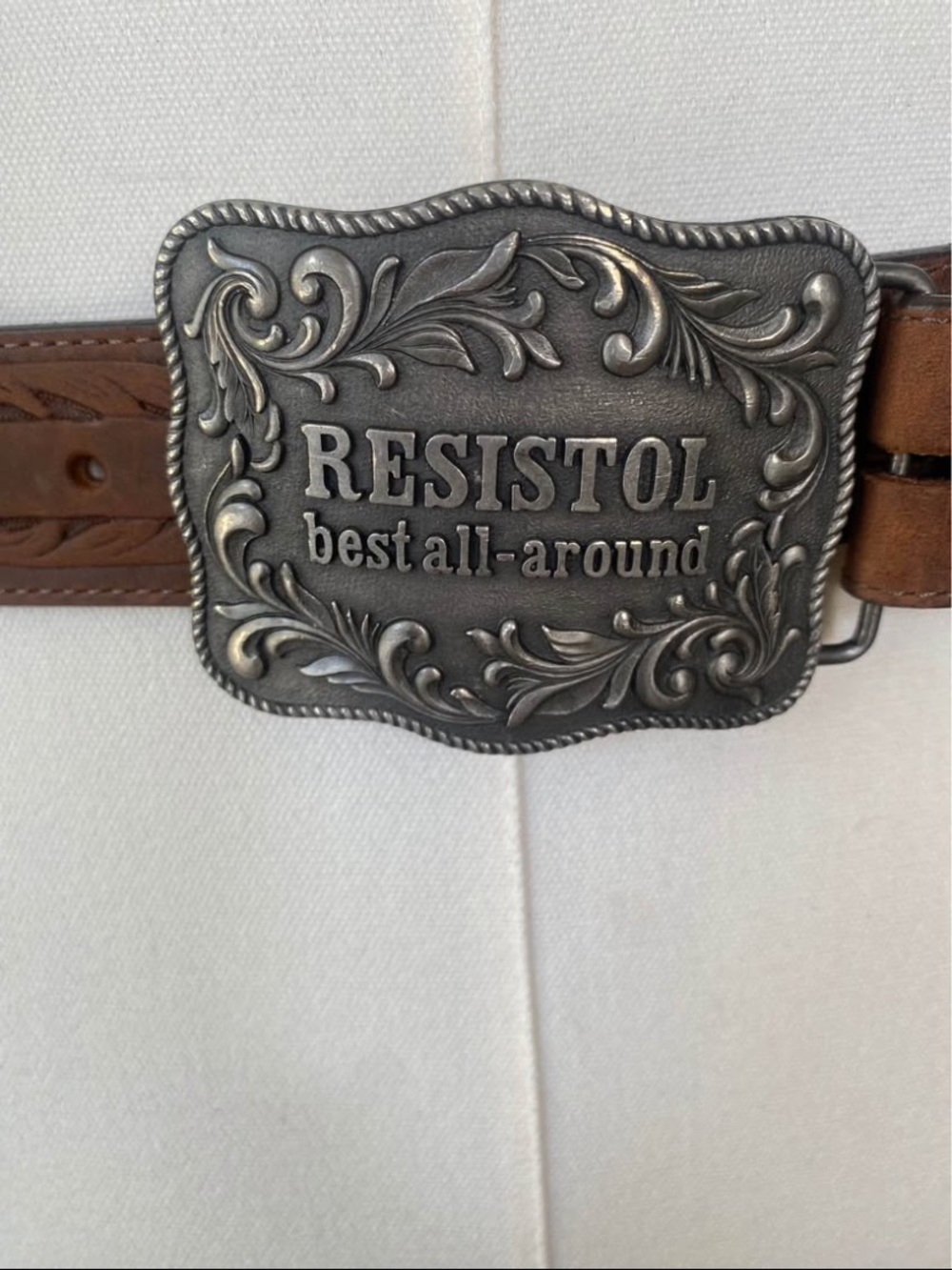 Tony Lama Resistol Best All-Around Tooled Leather Western Belt Brown Size 32 USA